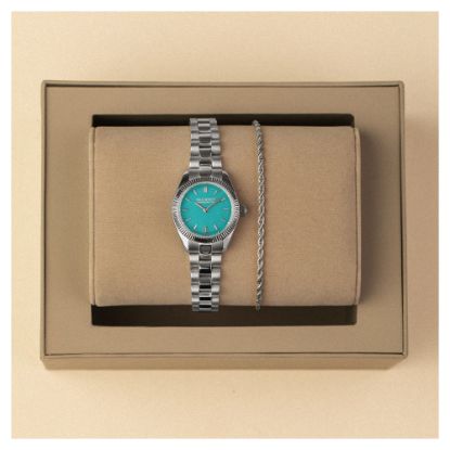 Bild von Set Solar-Armbanduhr + Armband "All Turquoise", silber