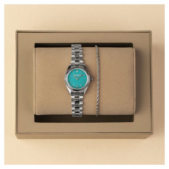 Bild von Set Solar-Armbanduhr + Armband "All Turquoise", silber