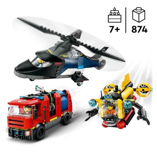 Bild von Bauspielzeug, Kombinationsset mit Hubschrauber, Löschauto und U-Boot "City"