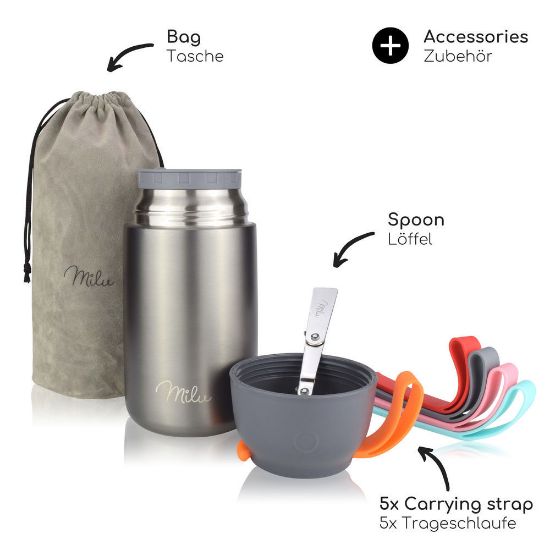 Bild von Isolier-Speisebehälter-Set, 9-tlg., grau, 800 ml